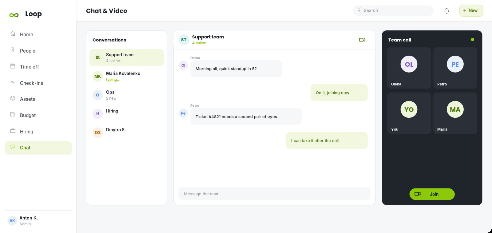 Internal Chat and Video in Kolo